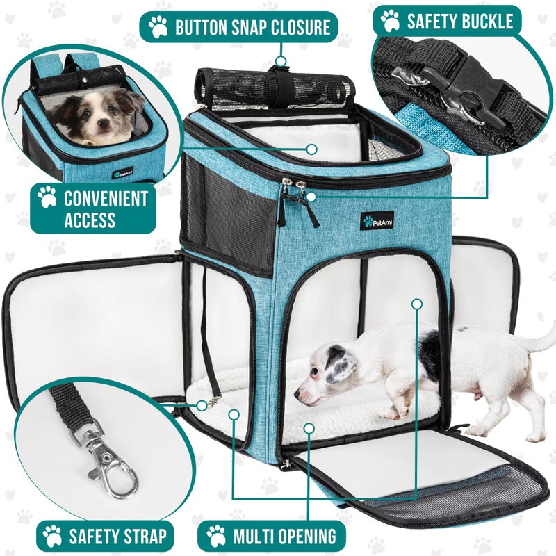 PetAmi Dog Backpack Carrier, Airline Approved Cat Backpacks for Carrying Small Large Cats, Pet Carrier Back Pack, Ventilated Soft Sided for Travel, Hiking, Camping, Max 18 lbs, Turquoise - Image 3